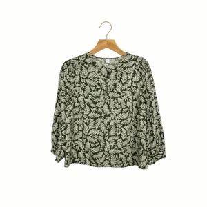 Women's Old Navy Olive Print Long Sleeve Blouse